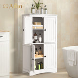 43" Bathroom Storage Cabinet  with 4 Doors & 3 Adjustable Shelves for Bathroom - White