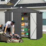 8' x 6' Metal Outdoor Storage Shed with Double Lockable Doors - Gray