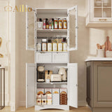 64" H Kitchen Pantry Cabinet with Glass Doors and Adjustable Shelves, Freestanding - White