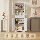 64" H Kitchen Pantry Cabinet with Glass Doors and Adjustable Shelves, Freestanding - White