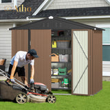 8' x 6' Metal Outdoor Storage Shed with Double Lockable Doors - Light Brown