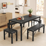 63" Dining Table Set for 6, Kitchen Table with 2 Stools & 2 Benches, Dining Room Set for Small Spaces - Black