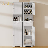 67" Bathroom Storage Cabinet with Acrylic Doors & Open Shelves, Linen Cabinet for Bathroom, Freestanding - White