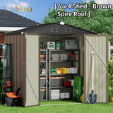 6' x 4' Metal Outdoor Storage Shed with Double Lockable Doors - Green