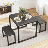 25.6" Dining Table Set for 2, Kitchen Table with 2 Stools, Dining Room Set for Small Spaces - Black