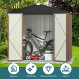 8' x 6' Metal Outdoor Storage Shed with Double Lockable Doors - Light Brown