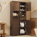 67" Bathroom Storage Cabinet with Acrylic Doors & Open Shelves, Linen Cabinet for Bathroom, Freestanding - Brown