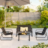 4 piece Patio Furniture Set with Coffee Table for Patio, Garden and Bistro - Black