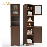 67.1 " Bathroom Storage Cabinet with Open Shelves, Linen Cabinet for Bathroom, Freestanding - Brown