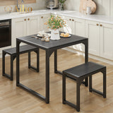 25.6" Dining Table Set for 2, Kitchen Table with 2 Stools, Dining Room Set for Small Spaces - Black