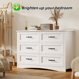 30 "H White Dresser for Bedroom, Double Drawer Dresser, 6 Drawer Dresser for Bedroom, Living Room - White