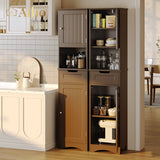 67" Bathroom Storage Cabinet with Acrylic Doors & Open Shelves, Linen Cabinet for Bathroom, Freestanding - Brown