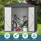 8' x 6' Metal Outdoor Storage Shed with Double Lockable Doors - Gray