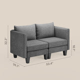 Modular Two-Seater Sofa for Apartment, Dorm Room, Office, Bedroom - Deep Gray