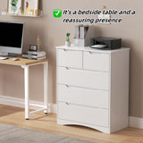 5 Drawer Dresser with Large Storage Capacity and Embedded Handle - White