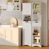 67" Bathroom Storage Cabinet with Acrylic Doors & Open Shelves, Linen Cabinet for Bathroom, Freestanding - White