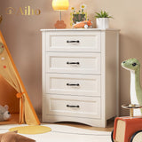 Tall Wood Dresser with Large Drawer & Delicate Handles for Closet, Living Room, Hallway - White