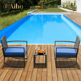 Patio Furniture Set with Coffee Table for Patio, Garden and Bistro - Blue Cushions