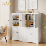 43" Bathroom Storage Cabinet  with 4 Doors & 3 Adjustable Shelves for Bathroom - White