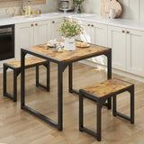 25.6" Dining Table Set for 2, Kitchen Table with 2 Stools, Dining Room Set for Small Spaces - Brown