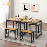 25.6" Dining Table Set for 2, Kitchen Table with 2 Stools, Dining Room Set for Small Spaces - Brown