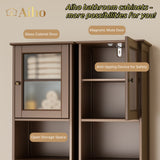 67.1 " Bathroom Storage Cabinet with Open Shelves, Linen Cabinet for Bathroom, Freestanding - Brown