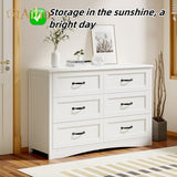 30 "H White Dresser for Bedroom, Double Drawer Dresser, 6 Drawer Dresser for Bedroom, Living Room - White