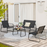 4 piece Patio Furniture Set with Coffee Table for Patio, Garden and Bistro - Black