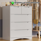 5 Drawer Dresser with Large Storage Capacity and Embedded Handle - White