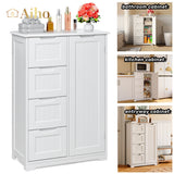 Bathroom Storage Wooden 4 Drawer Cabinet Cupboard 2 Shelves Freestanding - White