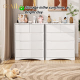 5 Drawer Dresser with Large Storage Capacity and Embedded Handle - White