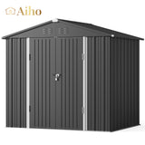 8' x 6' Metal Outdoor Storage Shed with Double Lockable Doors - Gray