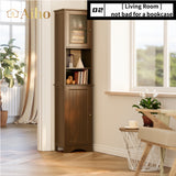 67.1 " Bathroom Storage Cabinet with Open Shelves, Linen Cabinet for Bathroom, Freestanding - Brown