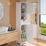 67" Bathroom Storage Cabinet with Acrylic Doors & Open Shelves, Linen Cabinet for Bathroom, Freestanding - White