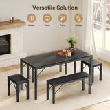 63" Dining Table Set for 6, Kitchen Table with 2 Stools & 2 Benches, Dining Room Set for Small Spaces - Black