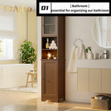 67.1 " Bathroom Storage Cabinet with Open Shelves, Linen Cabinet for Bathroom, Freestanding - Brown