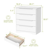 32" H 4 Drawer Dresser with Storage and Handles - White