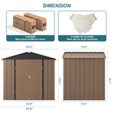 8' x 6' Metal Outdoor Storage Shed with Double Lockable Doors - Light Brown