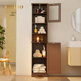 67.1 " Bathroom Storage Cabinet with Open Shelves, Linen Cabinet for Bathroom, Freestanding - Brown