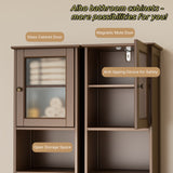 67.1 " Bathroom Storage Cabinet with Open Shelves, Linen Cabinet for Bathroom, Freestanding - Brown