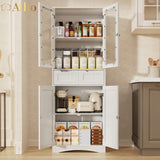 64" H Kitchen Pantry Cabinet with Glass Doors and Adjustable Shelves, Freestanding - White