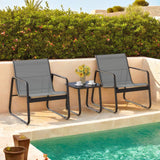 Outdoor Table and Chairs Set of 2,Lofka Patio Furniture Set with 1 Glass-Top Coffee Table,2 Rust-Proof Steel Chairs,Gray