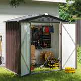 Asofer Shed and Outdoor Storage Shed, 6' x 4' Steel Tool Shed for Outside, Anti-Corrosion Storage House, Brown