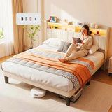 Bed Frame Queen Size , Lofka Queen Bed Frame with Storage & Headboard, USB/Type-C Charging, Smart RGB Lights, Noise Free, Easy Assembly,Beige