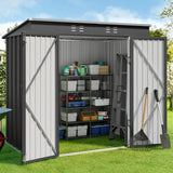 6' x 4' Outdoor Storage Shed with Double Lockable Doors for Backyard Patio Lawn - Gray