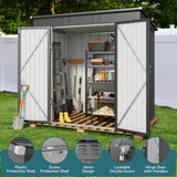 6' x 4' Outdoor Storage Shed with Double Lockable Doors - Gray