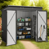 Asofer 6x4 FT Alloy Steel Outdoor Storage Shed, Single Dark Gray All-Weather Metal Utility Tool Shed with Lockable Door, Heavy Duty Outdoor Organizer Shed for Backyard Patio Garden Lawn, Dark Gray
