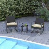 3 Pieces Patio Furniture Set Rocking Bistro Set, Asofer Outdoor Rattan Conversation with Cushion for Garden Balcony Backyard Poolside