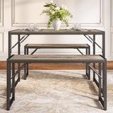 Asofer 45.5" Small Kitchen Dining Table Set with 2 Benches, Multi-Use as Coffee Table/Shoe Bench, Grey