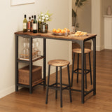 Asofer 3-Piece Retro Bar Table and Chairs Set, Small Dining Set for 2 with Storage, Suitable for Kitchen, Living Room, Patio, Perfect Christmas Gift，Brown